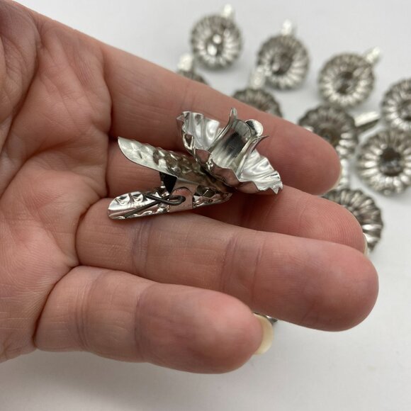 Vtg Christmas tree taper candle holder tree clips silver tin metal 12 - Picture 3 of 6